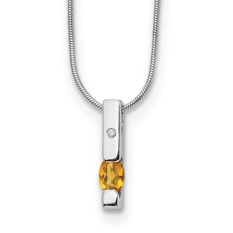 Sterlingsilber Rhodiniert Weiß Eis.02ct. Diamant. & Citrin mit 2 Zoll Verlängerung Necklac