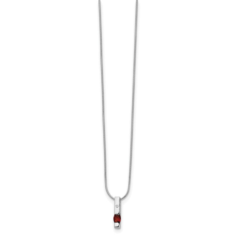Sterlingsilber Rhodiniert Weiß Eis.02ct. Diamant. & Granat mit 2 Zoll Verlängerung Halskette