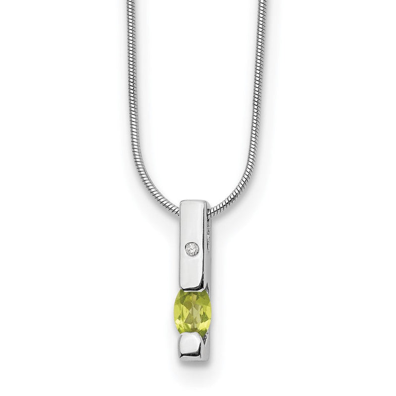 Sterlingsilber Rhodiniert Weiß Eis.02ct. Diamant. & Peridot mit 2 Zoll Verlängerung Necklac