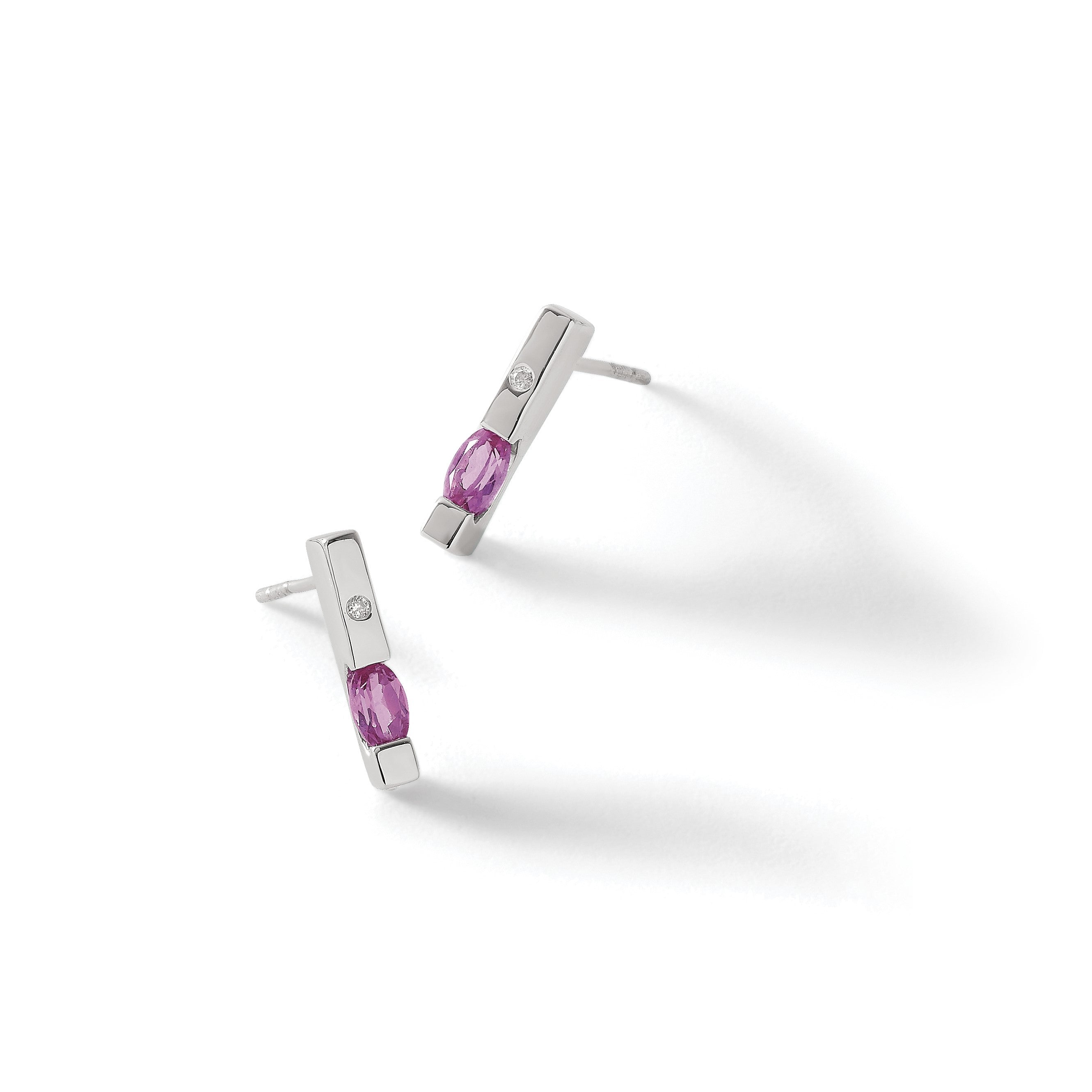 White Ice Ohrhänger aus rhodiniertem Sterlingsilber mit Diamant und Pink-Turmalin, Ohrstecker-Verschluss