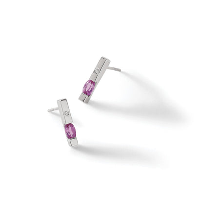 White Ice Ohrhänger aus rhodiniertem Sterlingsilber mit Diamant und Pink-Turmalin, Ohrstecker-Verschluss