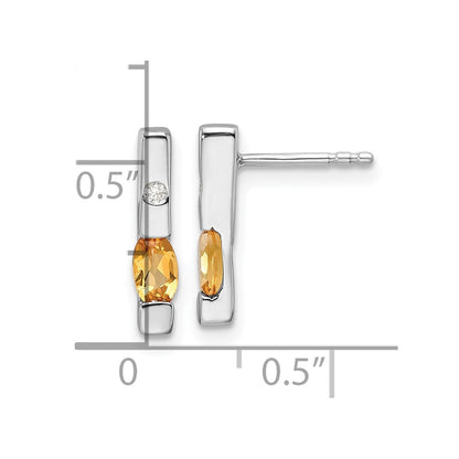 Sterlingsilber Rhodiniert Weiß Eis.02ct. Diamant und Citrin Ohrringe