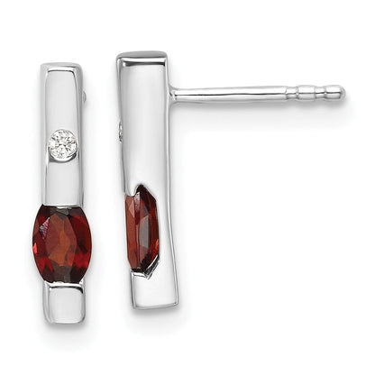 Sterlingsilber Rhodiniert Weiß Eis.02ct. Diamant und Granat Ohrringe