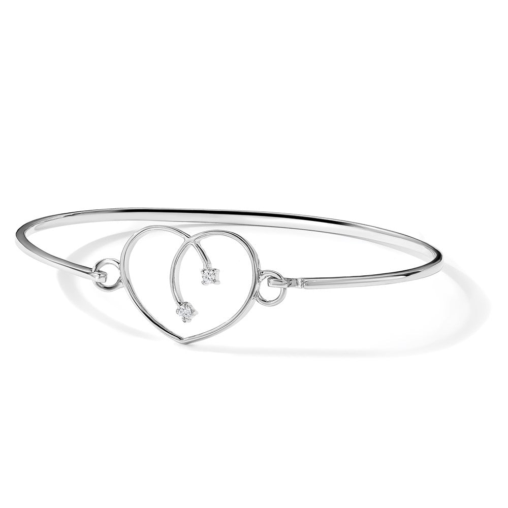 Sterlingsilber Weiß Eis Rhodiniert Diamant Herz Armreif