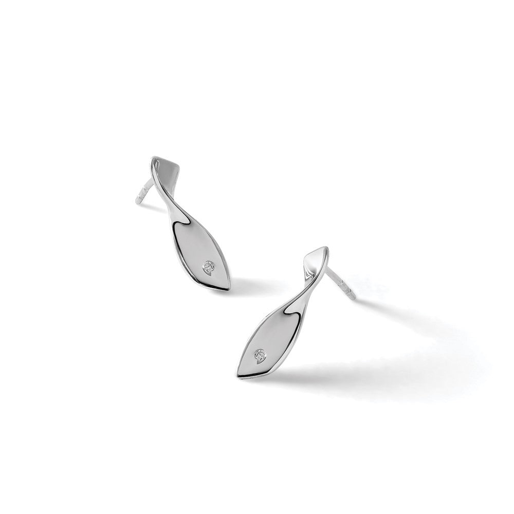 Sterlingsilber rhodinierte Diamant-Ohrhänger mit gedrehtem Design