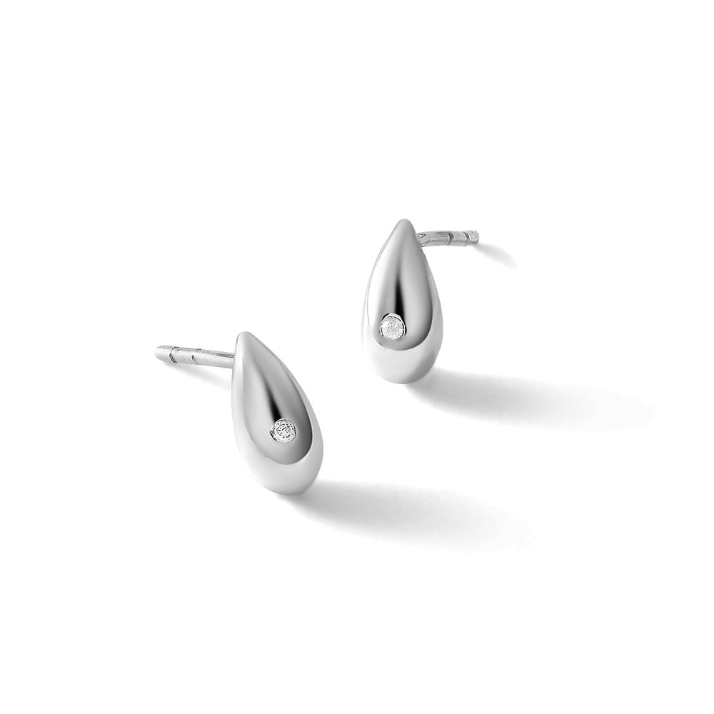 Ohrstecker aus Sterlingsilber, rhodiniert, mit Diamant in Tropfenform