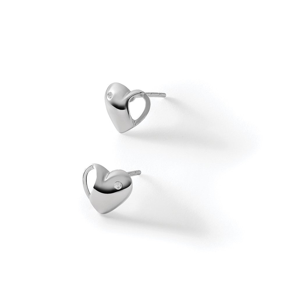 White Ice Diamant-Herz-Ohrstecker aus Sterlingsilber, rhodiniert