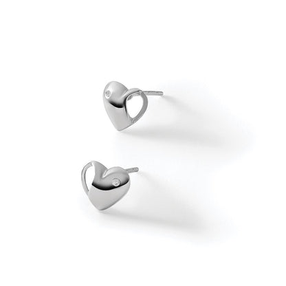 White Ice Diamant-Herz-Ohrstecker aus Sterlingsilber, rhodiniert