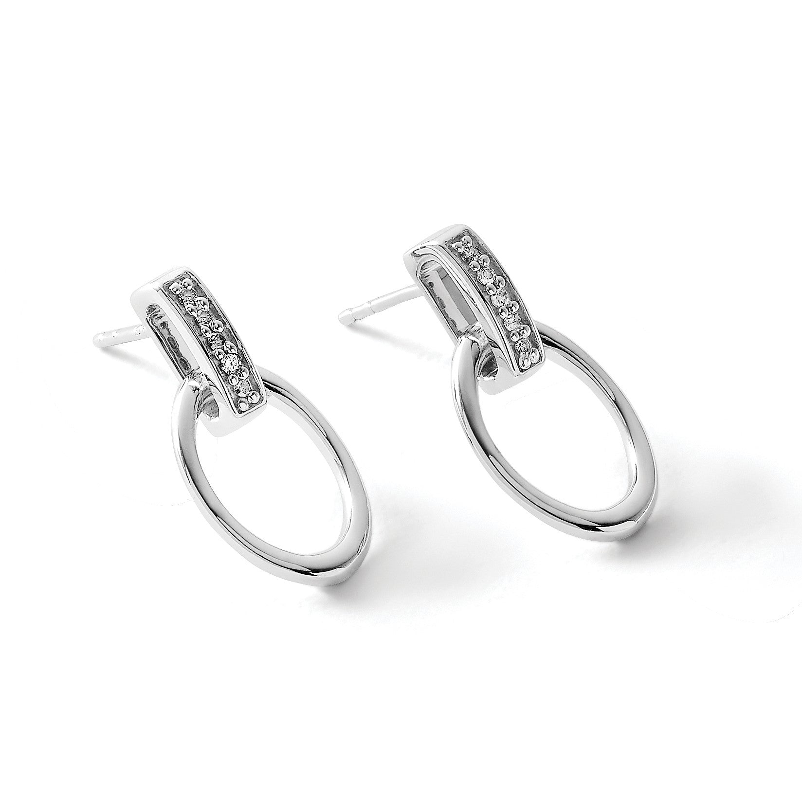 White Ice Ohrhänger aus rhodiniertem Sterlingsilber mit offenem oval-Design und Diamanten, Ohrstecker-Verschluss