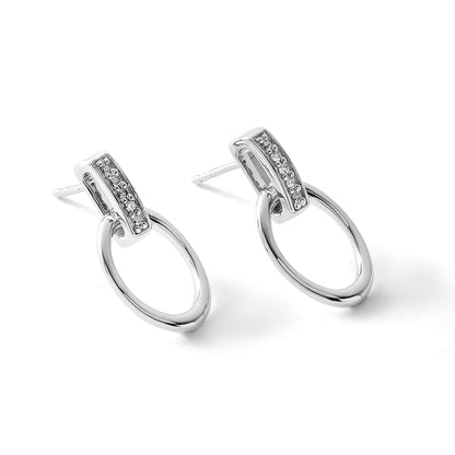 White Ice Ohrhänger aus rhodiniertem Sterlingsilber mit offenem oval-Design und Diamanten, Ohrstecker-Verschluss