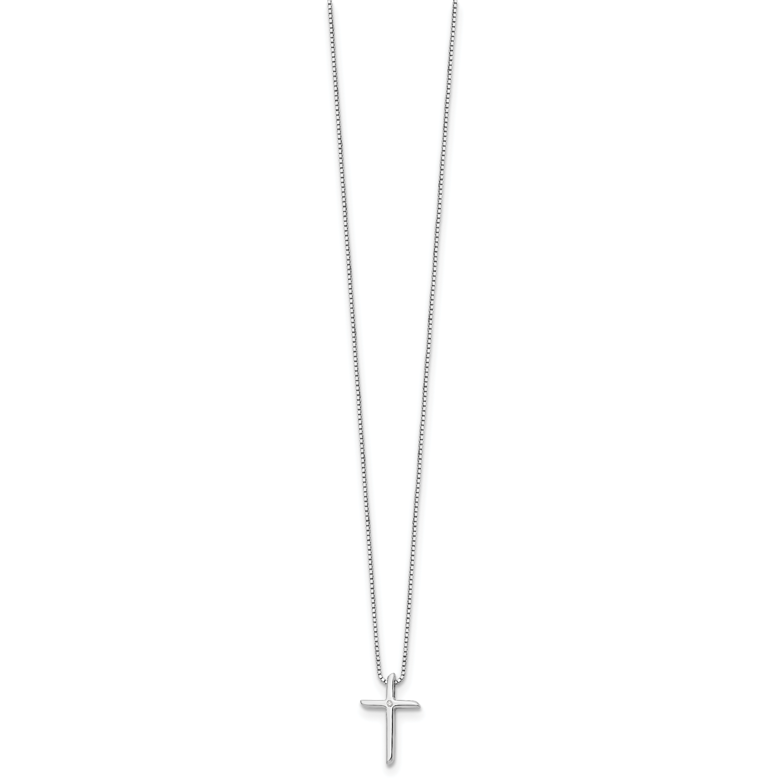 Sterlingsilber Weiß Eis Rhodiniert 18 Zoll Diamant Kreuz Halskette mit 2 Verlängerung