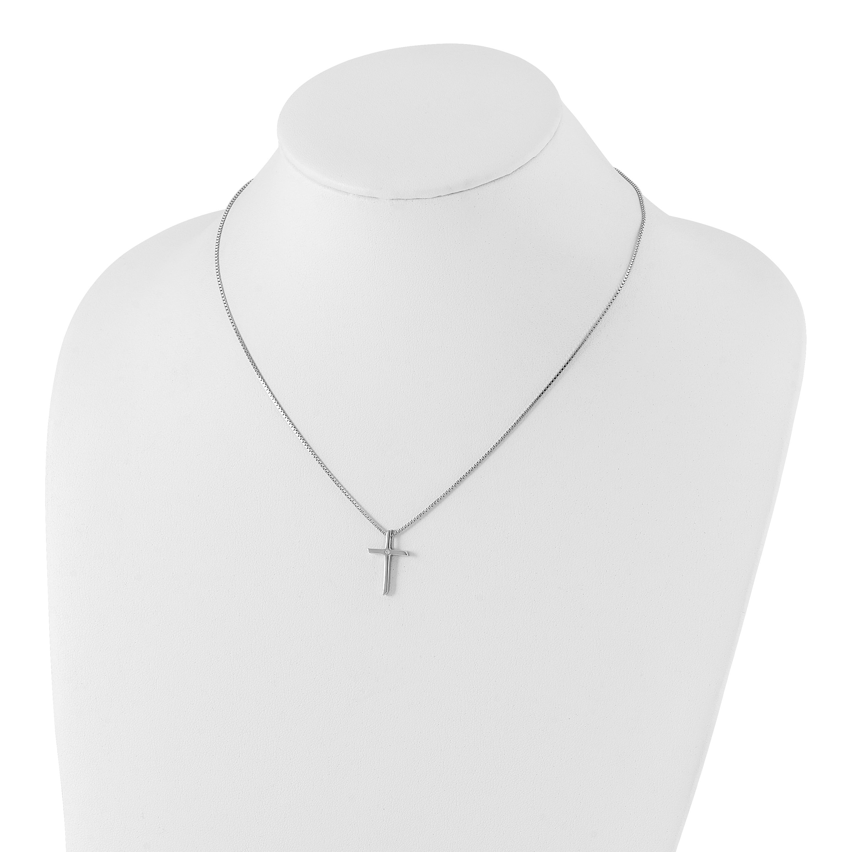 Sterlingsilber Weiß Eis Rhodiniert 18 Zoll Diamant Kreuz Halskette mit 2 Verlängerung