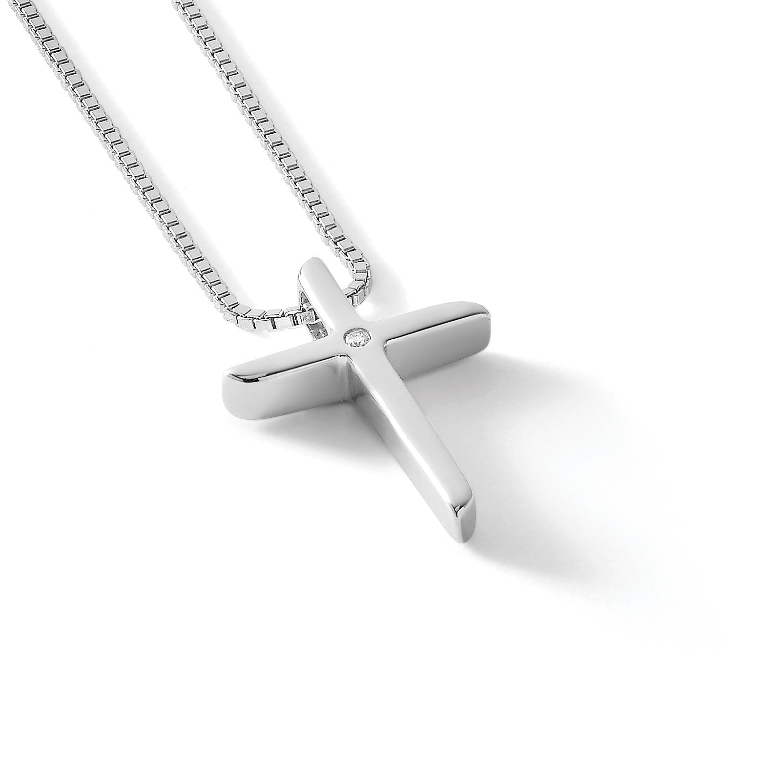 Sterlingsilber Weiß Eis Rhodiniert 18 Zoll Diamant Kreuz Halskette mit 2 Verlängerung