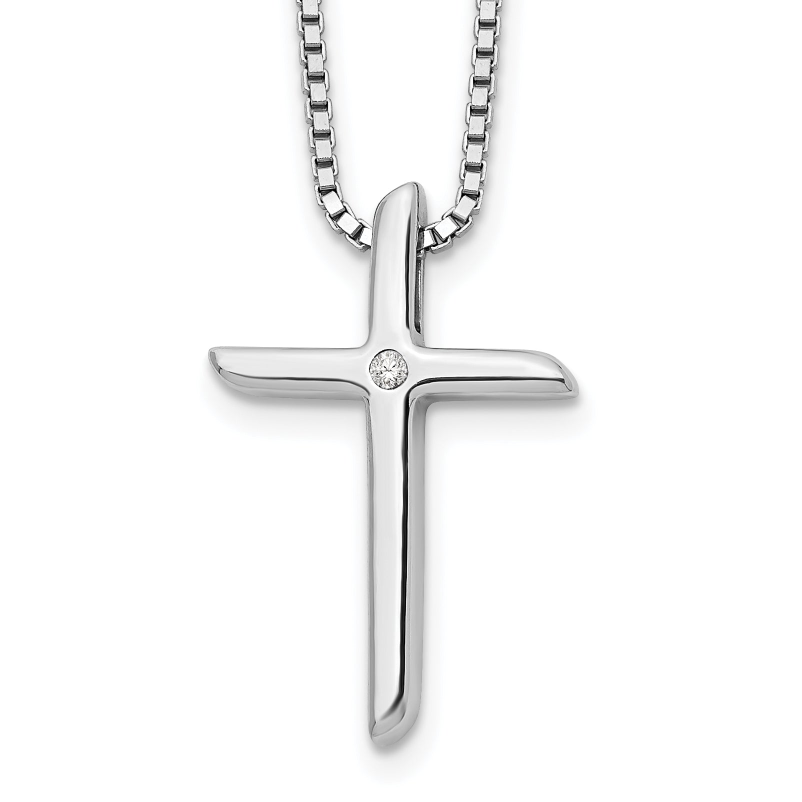 Sterlingsilber Weiß Eis Rhodiniert 18 Zoll Diamant Kreuz Halskette mit 2 Verlängerung