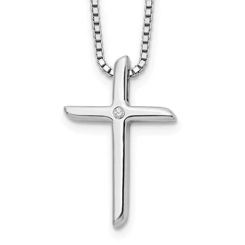 Sterlingsilber Weiß Eis Rhodiniert 18 Zoll Diamant Kreuz Halskette mit 2 Verlängerung