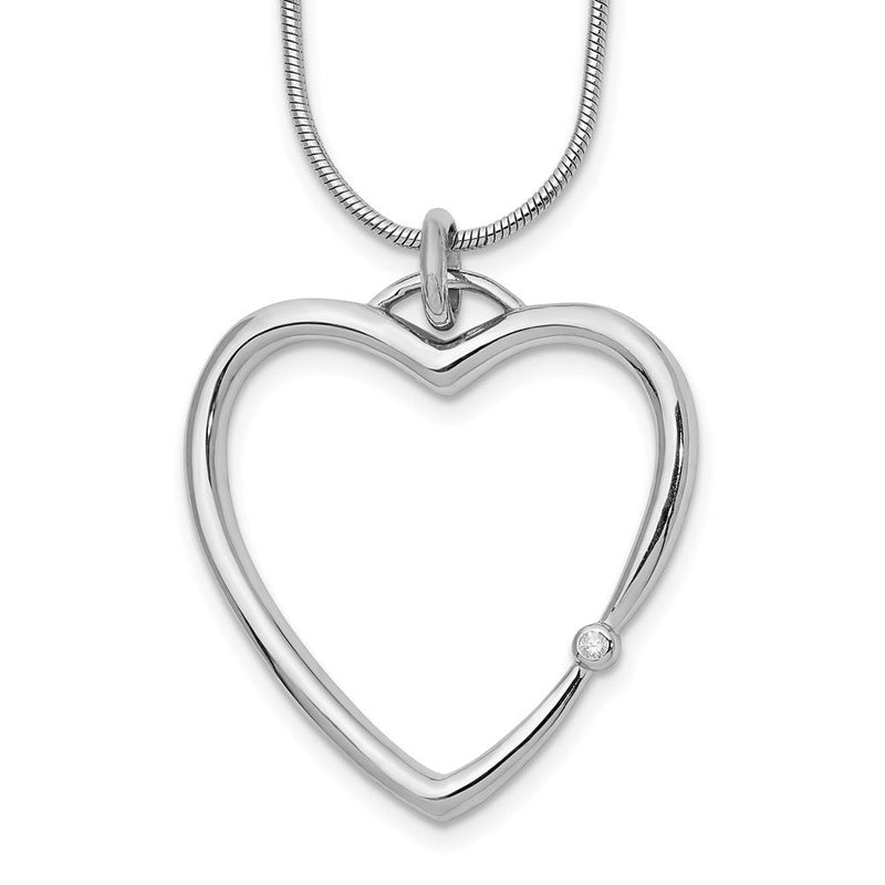 Sterlingsilber Weiß Eis Rhodiniert 18 Zoll Diamant Offen Herz Halskette mit 2 Verlängerung