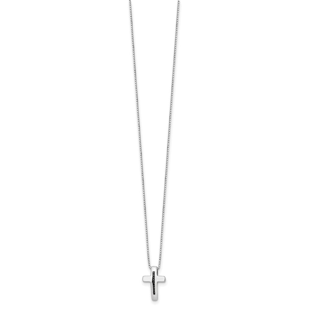 Sterlingsilber Weiß Eis Rhodiniert 18 Zoll Schwarz Diamant Kreuz Halskette mit 2 Verlängerung