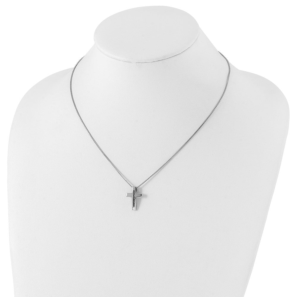 Sterlingsilber Weiß Eis Rhodiniert 18 Zoll Schwarz Diamant Kreuz Halskette mit 2 Verlängerung