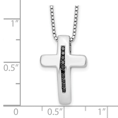 Sterlingsilber Weiß Eis Rhodiniert 18 Zoll Schwarz Diamant Kreuz Halskette mit 2 Verlängerung