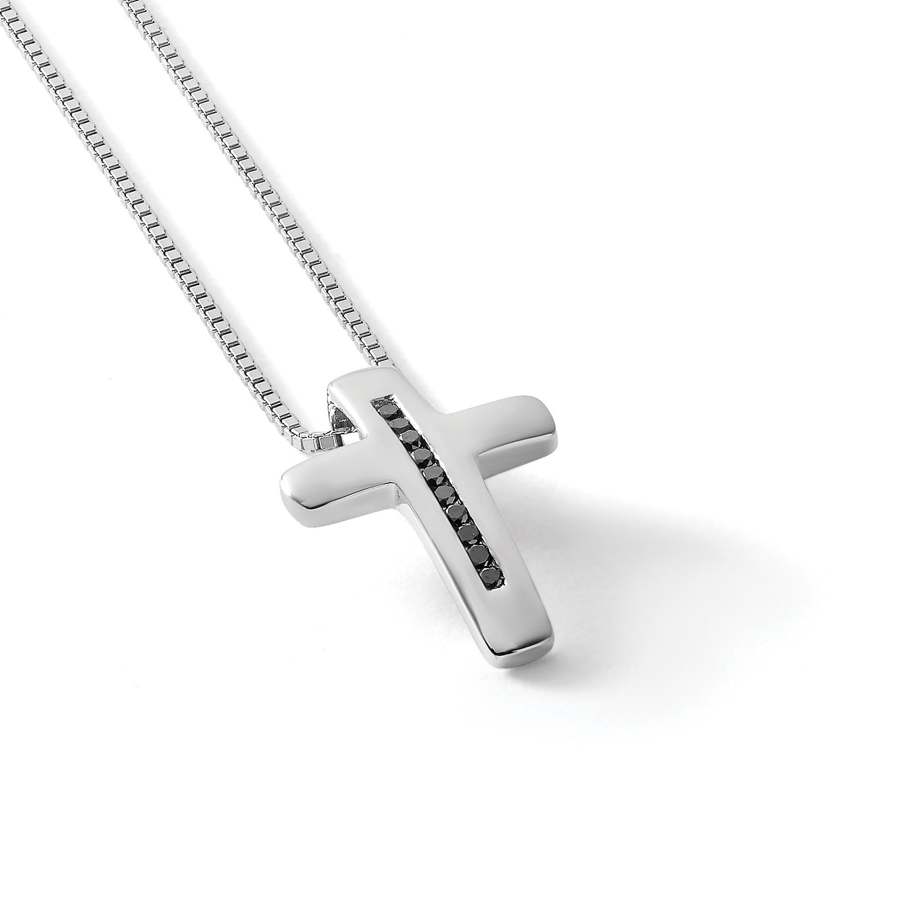 Sterlingsilber Weiß Eis Rhodiniert 18 Zoll Schwarz Diamant Kreuz Halskette mit 2 Verlängerung