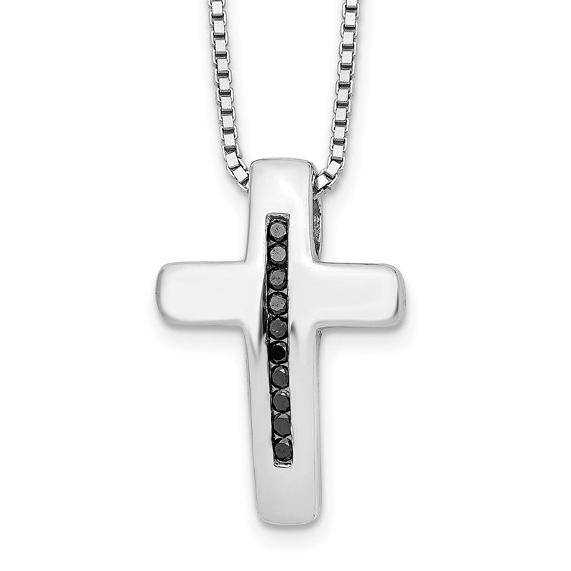 Sterlingsilber Weiß Eis Rhodiniert 18 Zoll Schwarz Diamant Kreuz Halskette mit 2 Verlängerung