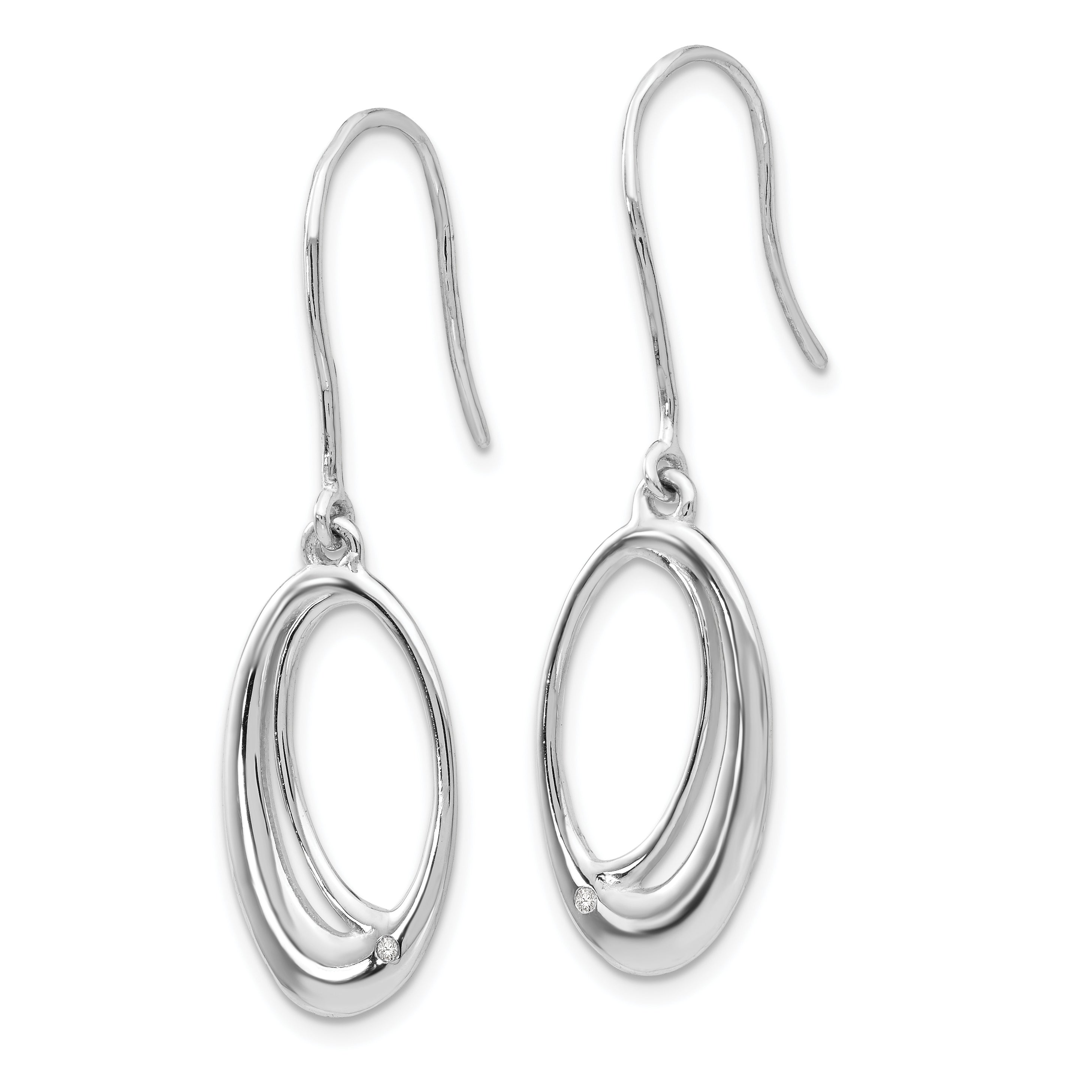 Rhodinierte offene ovale Diamant-Ohrhänger aus Sterlingsilber mit Hakenverschluss, White Ice