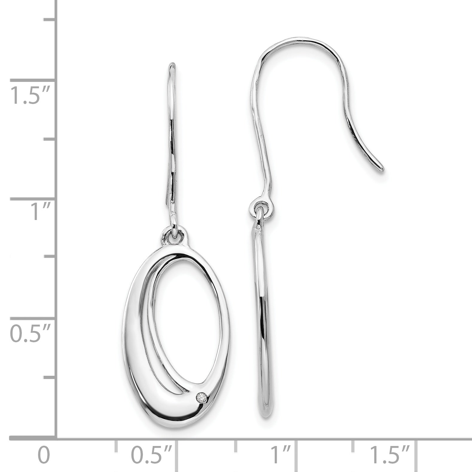 Rhodinierte offene ovale Diamant-Ohrhänger aus Sterlingsilber mit Hakenverschluss, White Ice