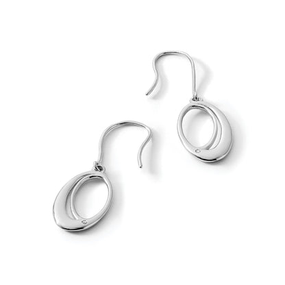 Rhodinierte offene ovale Diamant-Ohrhänger aus Sterlingsilber mit Hakenverschluss, White Ice