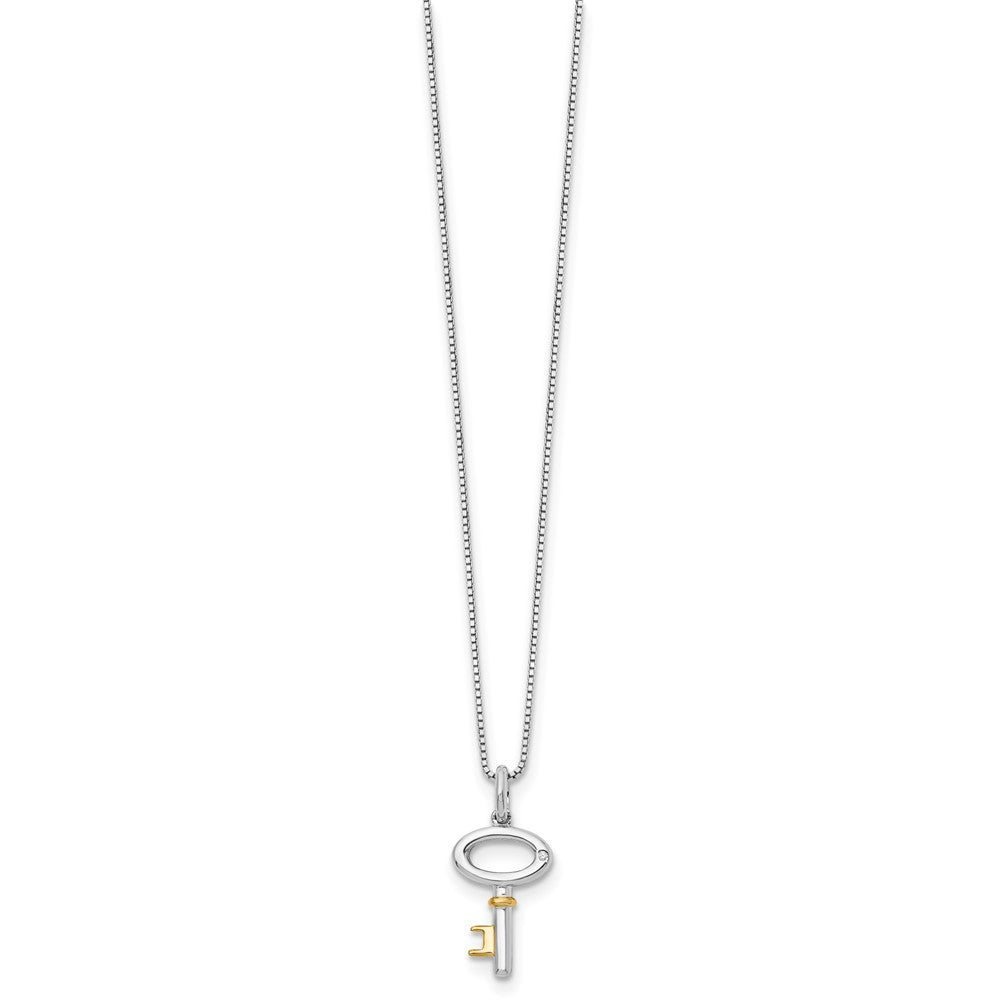 Sterlingsilber Weiß Eis Rhodiniert Goldfarben 18 Zoll Diamant Key Halskette mit 2 Verlängerung