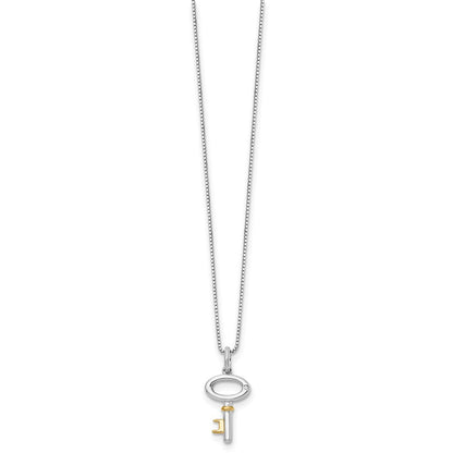 Sterlingsilber Weiß Eis Rhodiniert Goldfarben 18 Zoll Diamant Key Halskette mit 2 Verlängerung