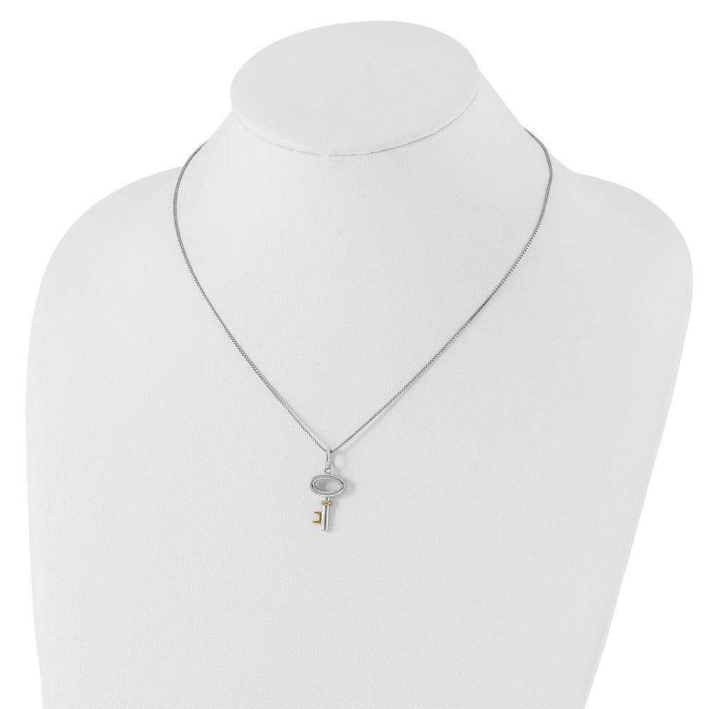 Sterlingsilber Weiß Eis Rhodiniert Goldfarben 18 Zoll Diamant Key Halskette mit 2 Verlängerung