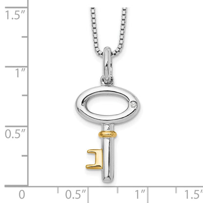 Sterlingsilber Weiß Eis Rhodiniert Goldfarben 18 Zoll Diamant Key Halskette mit 2 Verlängerung