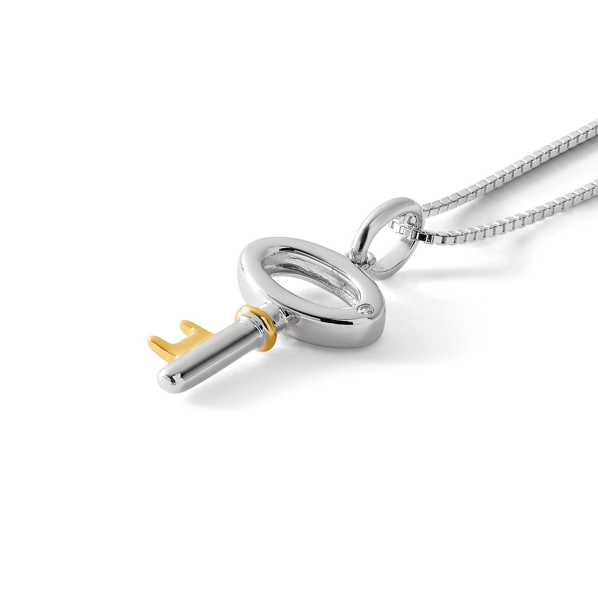 Sterlingsilber Weiß Eis Rhodiniert Goldfarben 18 Zoll Diamant Key Halskette mit 2 Verlängerung