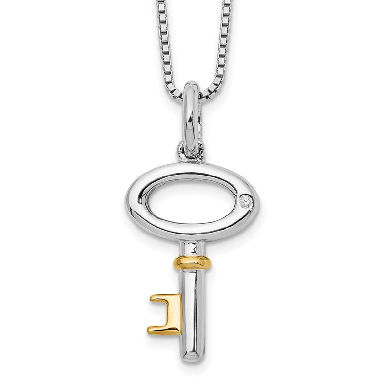 Sterlingsilber Weiß Eis Rhodiniert Goldfarben 18 Zoll Diamant Key Halskette mit 2 Verlängerung
