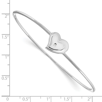 Sterlingsilber Weiß Eis Rhodiniert Satiniert und Poliert Diamant Herz Armreif
