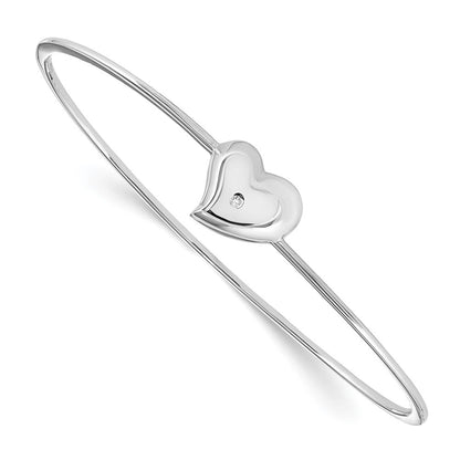 Sterlingsilber Weiß Eis Rhodiniert Satiniert und Poliert Diamant Herz Armreif