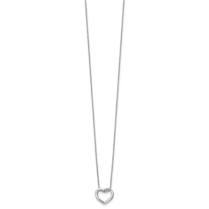 Sterlingsilber Weiß Eis Rhodiniert 18 Zoll Diamant Offen Herz Halskette mit 2 Verlängerung