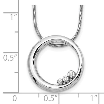 Sterlingsilber Weiß Eis Rhodiniert 18 Zoll Diamant Offen Kreis Halskette mit 2 Verlängerung