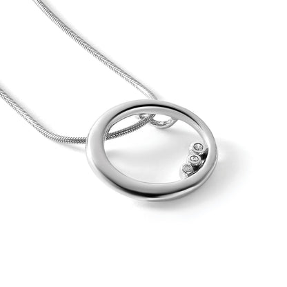 Sterlingsilber Weiß Eis Rhodiniert 18 Zoll Diamant Offen Kreis Halskette mit 2 Verlängerung
