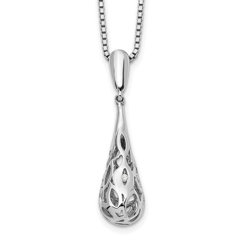 Sterlingsilber Weiß Eis Rhodiniert 18 Zoll Diamant Filigran Tropfen Halskette mit 2 Verlängerung