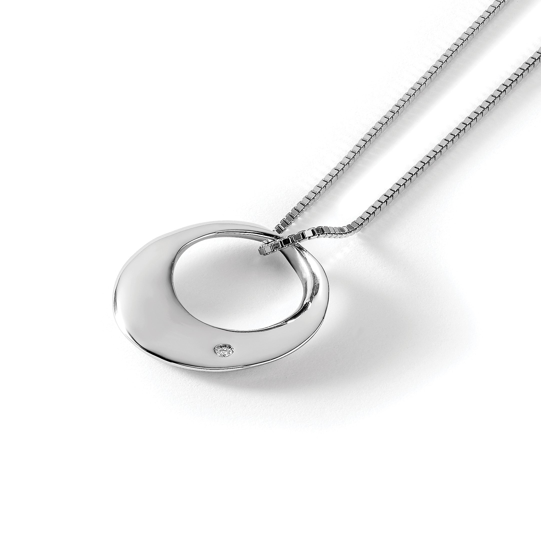 Sterlingsilber Weiß Eis Rhodiniert 18 Zoll Diamant Offen Kreis Halskette mit 2 Verlängerung