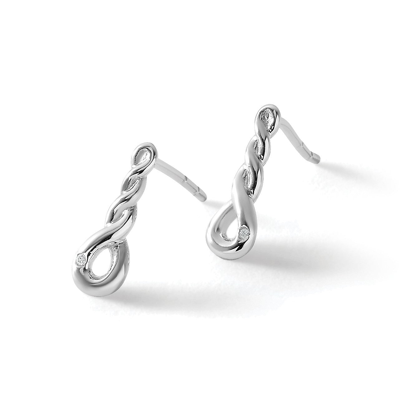 Rhodinierte Ohrhänger aus Sterlingsilber mit gedrehtem Design und Diamanten