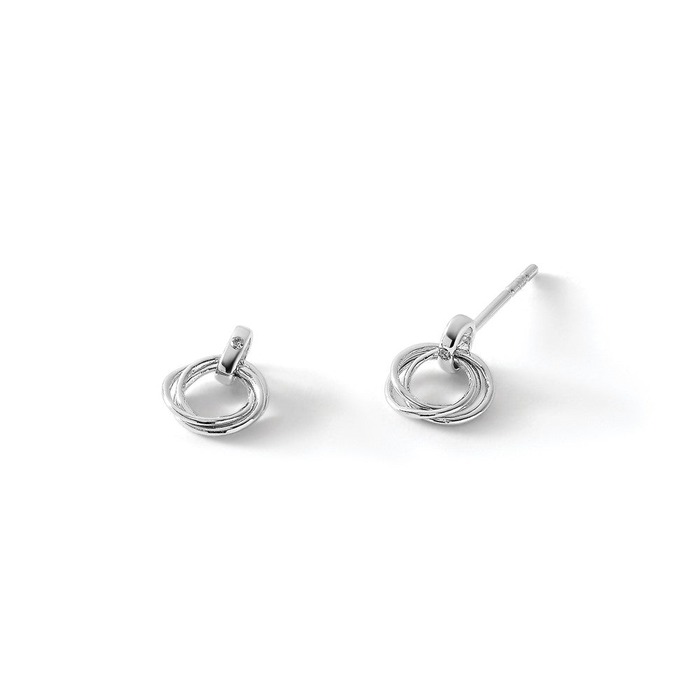 White Ice Ohrstecker aus rhodiniertem Sterlingsilber mit drei Ringen und Diamanten