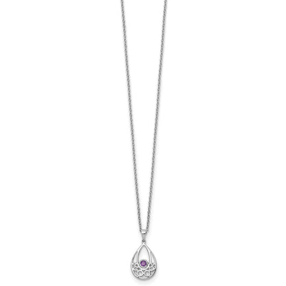 Sterlingsilber Rhodiniert Weiß Eis mit Amethyst mit 2 Zoll Verlängerung Halskette