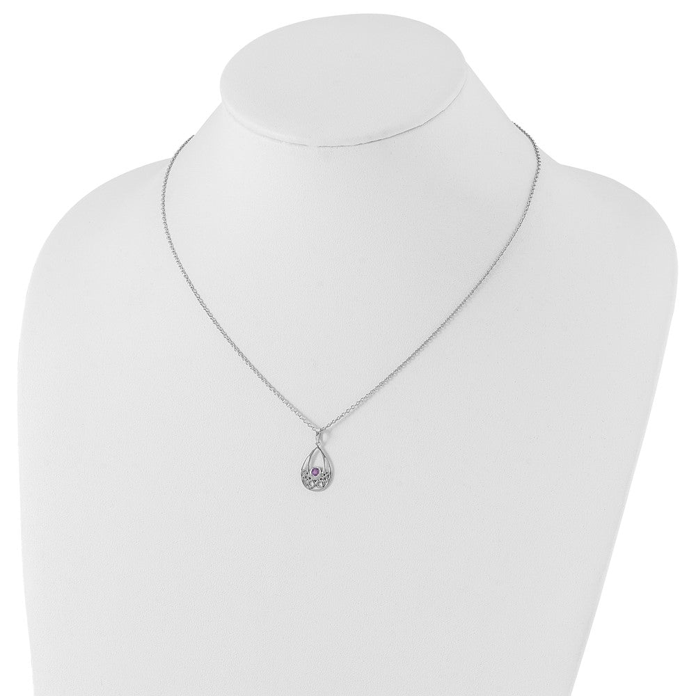 Sterlingsilber Rhodiniert Weiß Eis mit Amethyst mit 2 Zoll Verlängerung Halskette