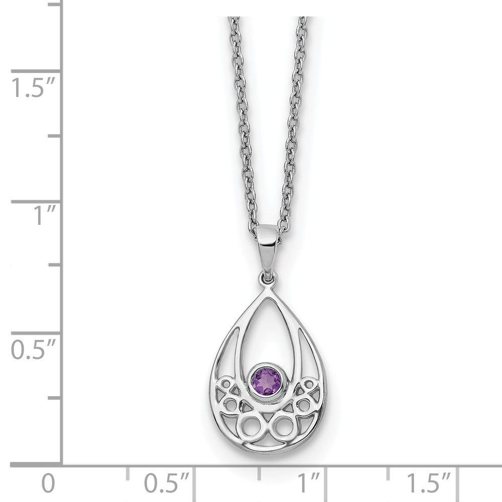 Sterlingsilber Rhodiniert Weiß Eis mit Amethyst mit 2 Zoll Verlängerung Halskette
