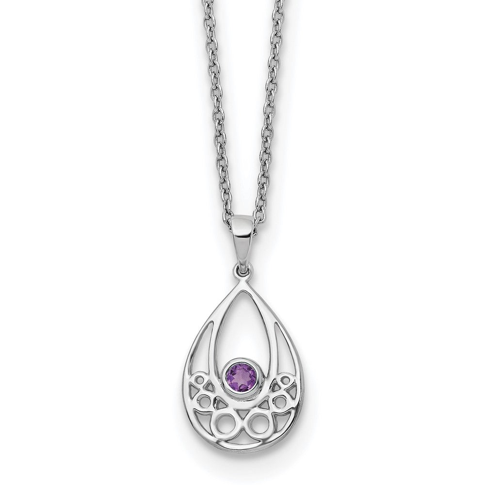 Sterlingsilber Rhodiniert Weiß Eis mit Amethyst mit 2 Zoll Verlängerung Halskette