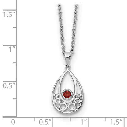 Sterlingsilber Rhodiniert Weiß Eis mit Granat mit 2 Zoll Verlängerung Halskette