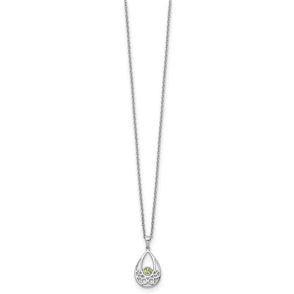 Sterlingsilber Rhodiniert Weiß Eis mit Peridot mit 2 Zoll Verlängerung Halskette