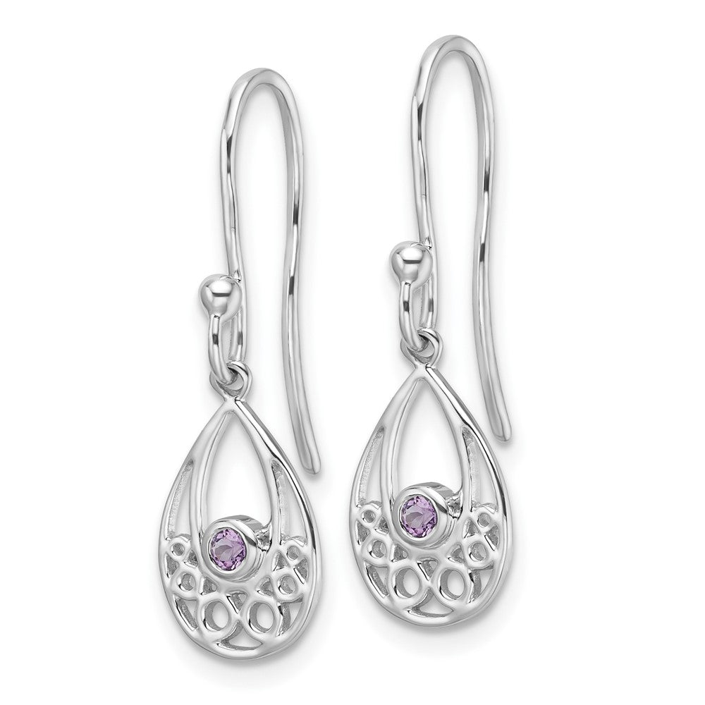 Sterlingsilber Rhodiniert Weiß Eis mit Amethyst Hirte Haken Ohrringe